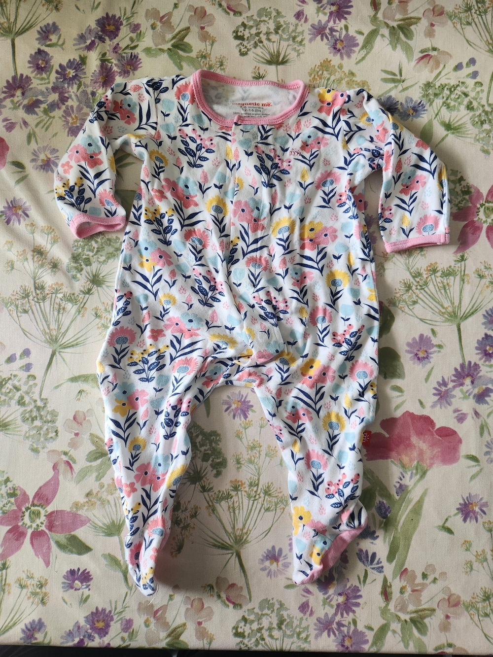 Magnetic Me Floral & Rust Ruffle Footed One-Piece Set - Picture 2 of 13